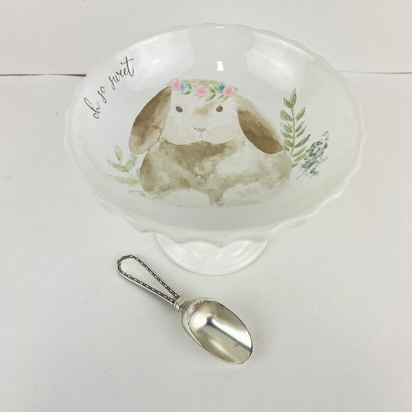 Mud Pie Other - Mud Pie Brown Watercolor Bunny Pedestal Candy Dish